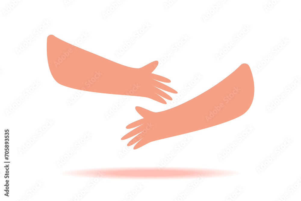 Hands. hugging hands. Concept of self-love, support and care. Colored flat vector illustration on white background Hands. hugging hands. Concept of self-love, support and care. Colored flat vector illustration on white background