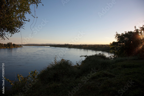 Zambia Zambezi river landscape on a sunny winter day