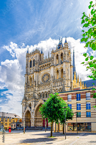 Amiens Cathedral Basilica of Our Lady Roman Catholic Church on Place Notre Dame square in old historical city centre, Cathedrale Notre-Dame, France landmarks, Hauts-de-France Region, Northern France