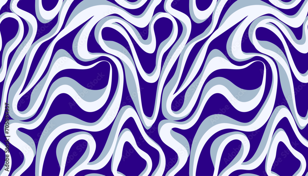 Seamless texture with wavy blue lines. Marble abstract pattern, liquid background. Optical illusion of movement effect