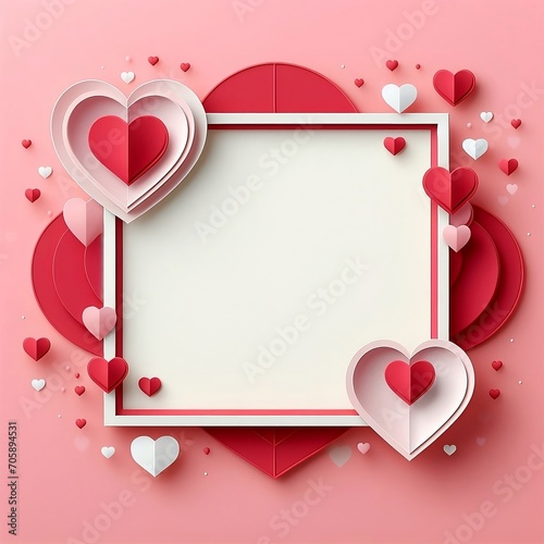 Background of Valentine's day. Frame heart mockup with love concept paper cut style illustration, 3d paper with copy space design created with generative ai