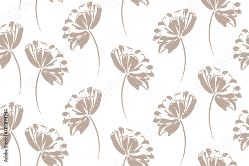 seamless pattern of beige contours of flowers on a black background. Modern art vector illustration for print on wallpaper  fabric  cover  template.