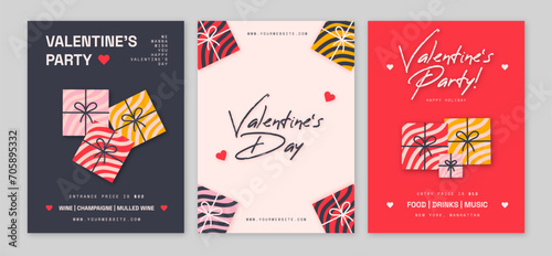 Happy Valentines Day Greeting Cards. Creative concept of 14th February Event. Love wins, love is in the air and be my valentine concepts. Hand drawn trendy cartoon gifts and love fonts.