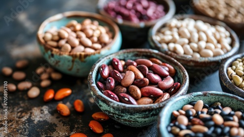 Culinary Canvas of Beans: Unveil the culinary artistry of various beans, each a protein-rich gem, featuring chickpeas, lentils, black beans, kidney beans, and pinto beans in a diverse and nutritious s photo