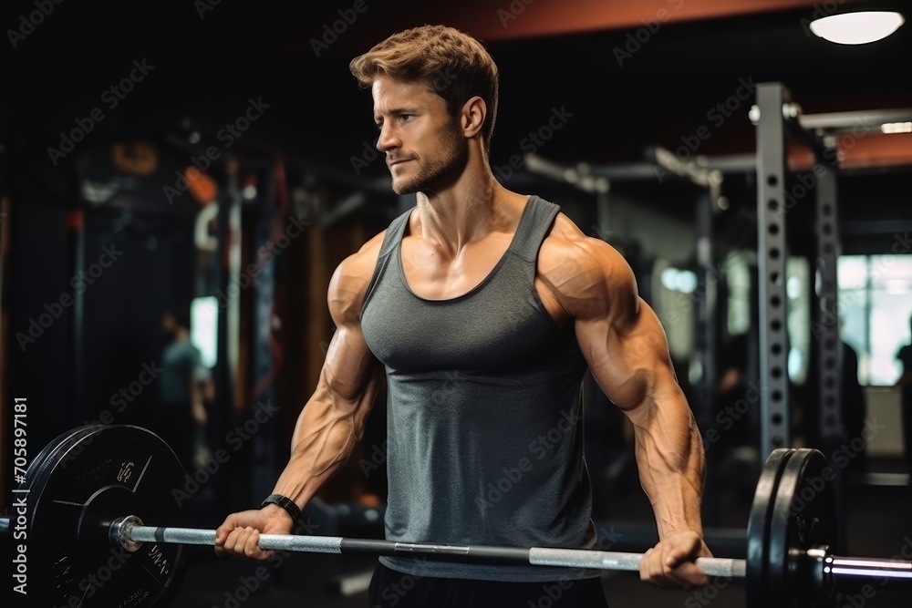 A Strong man pumping weights in the gym. A Strong man pumping weights in the gym.