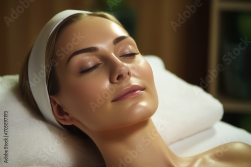 A woman at a relaxing wellness treatment.