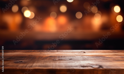 Old wooden table in dark blurred background. Copy space