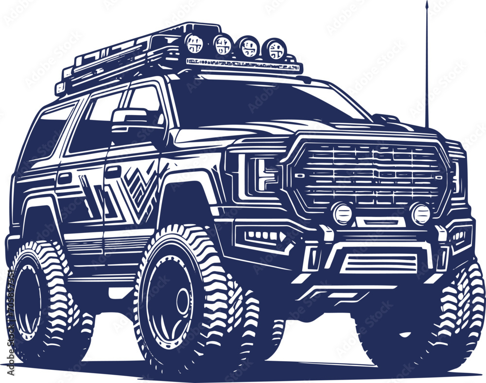 Stencil-style vector of a clean and modern representation of a utility vehicle on a white background