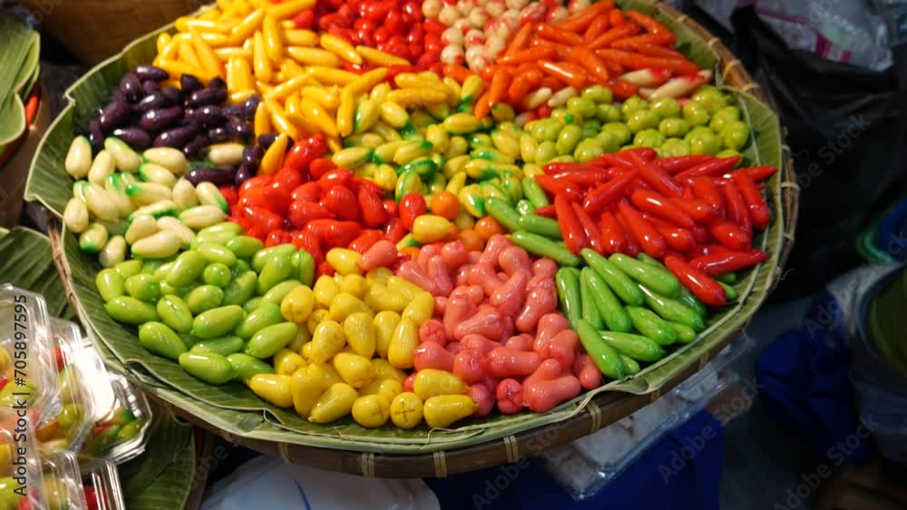Fruit-shaped mung bean paste dessert of traditional Thai dessert (Kanom Luk Chup) Fruit-shaped mung bean paste dessert of traditional Thai dessert (Kanom Luk Chup)