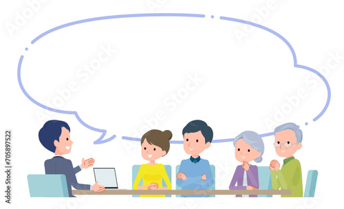 夫婦両親を相手に打ち合わせするビジネスシーン。