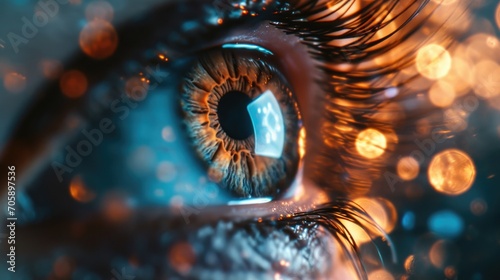 A close-up view of a person's eye. This image can be used for various purposes such as illustrating eye care, beauty, emotions, or even for a medical context