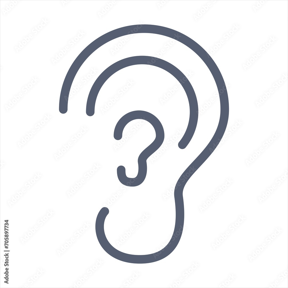 Ear, hearing line icon, outline vector sign, linear style pictogram isolated on white. Symbol, logo illustration. Editable stroke. Pixel perfect. Vector sign for mobile app and web sites. Ear, hearing line icon, outline vector sign, linear style pictogram isolated on white. Symbol, logo illustration. Editable stroke. Pixel perfect. Vector sign for mobile app and web sites.