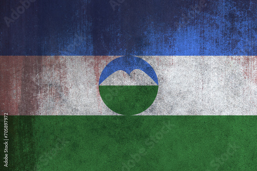 Flag of Kabardino Balkaria, Fabric flag of Kabardino Balkaria. Kabardino Balkaria National Flag, Fabric and Texture Flag Image of Kabardino Balkaria. photo