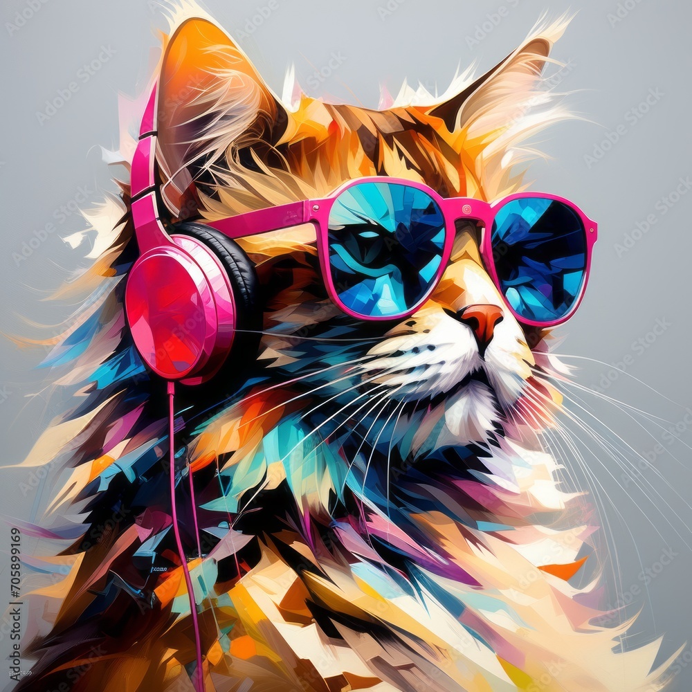 cat and with headphones and sunglasses created with generative AI software cat and with headphones and sunglasses created with generative AI software