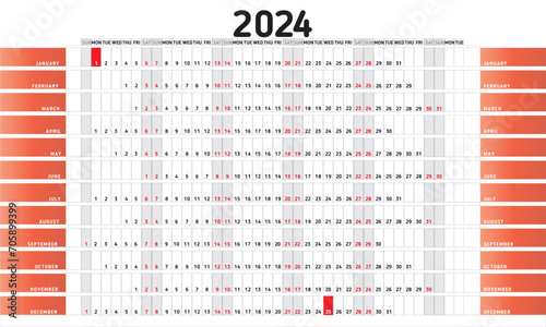 Planner 2024 English red