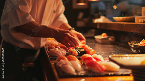Behind the Scenes: Sushi Chef Selecting Fresh Fish for Sushi Ingredients, sushi, sushi chef
