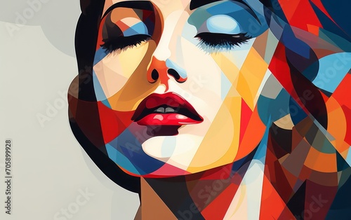 volto femminile astratto dalle colorazioni geometriche, colori primari photo