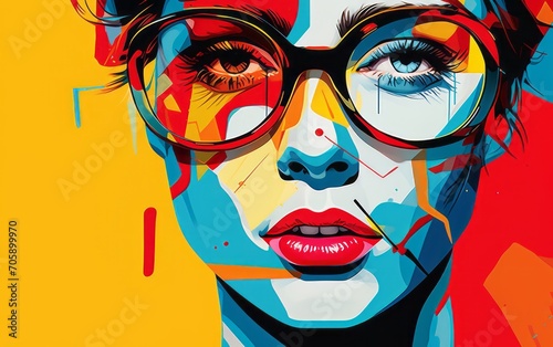 donna con occhiali, pop art style photo