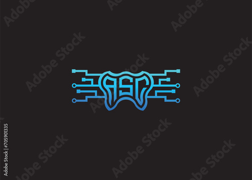 Letter ASC Modern Technology Vector Monogram Dental care shape Logo