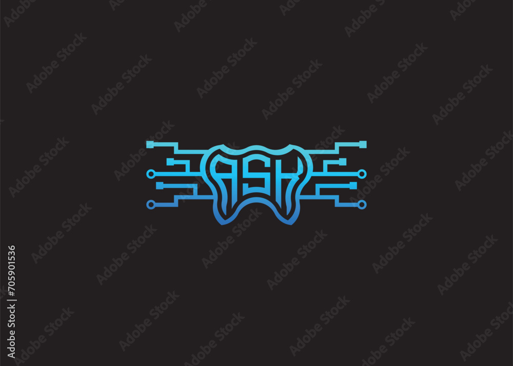 Letter ASK Modern Technology Vector Monogram Dental care shape Logo Letter ASK Modern Technology Vector Monogram Dental care shape Logo