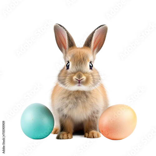 Cute Rabbit and Colored Easter Eggs isolated on transparent background © al
