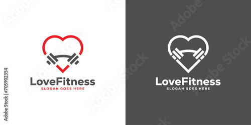Simple Love Fitness Logo. Heart dumbbell, Love Sport Fitness Gym Workout Lifestyle Logo Icon Symbol Vector Design Template.