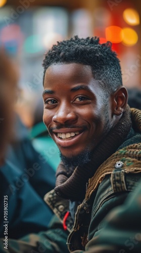 Urban Elegance: Young Black Man with a Heartwarming Smile