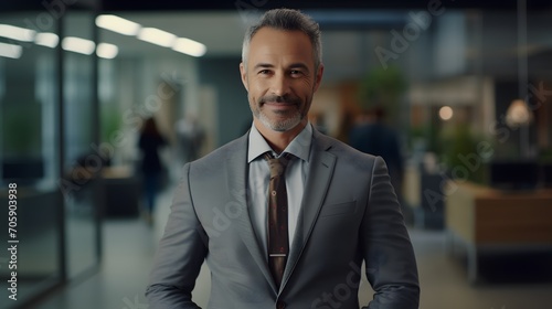 Businessman standing in his office smiling