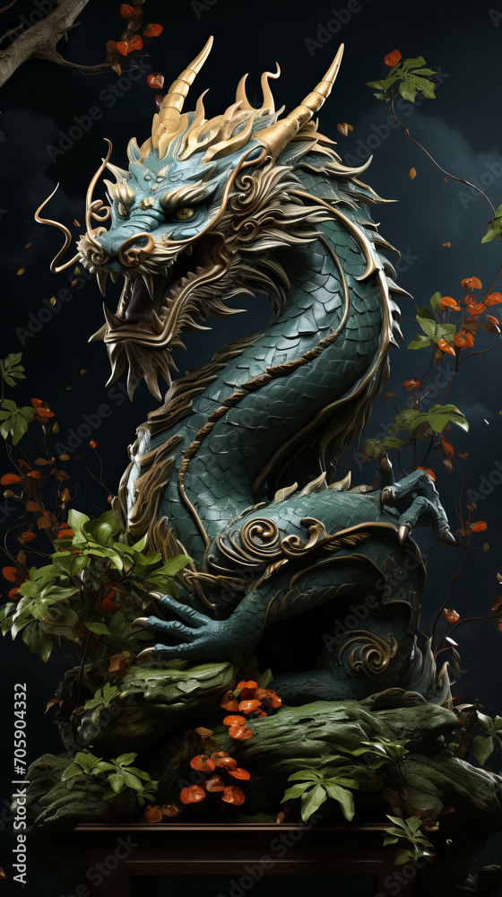 custom made wallpaper toronto digitalGreen dragon, symbol of Chinese New Year 2024, on natural background