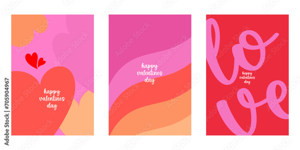 Creative concept of Happy Valentines Day cards set. Modern abstract art design with hearts, geometric and liquid shapes. Templates for celebration, ads, branding, banner, cover, label, poster, sales