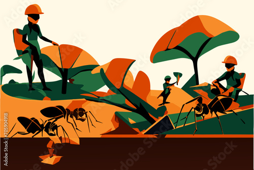 Leaf-cutter ants at work. vektor icon illustation