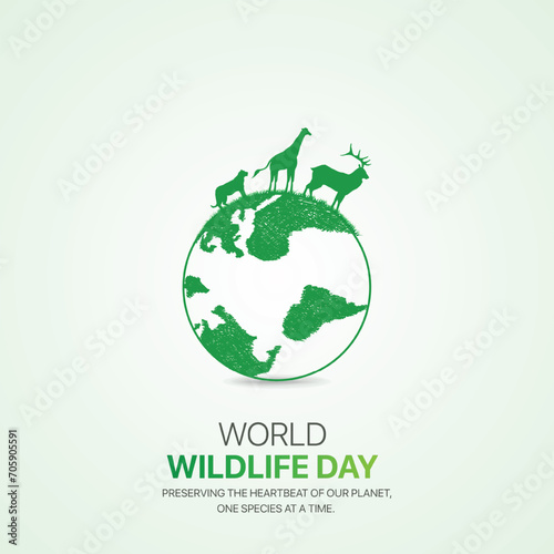 World wildlife day creative ads design. March 3 wildlife Day social media poster vector 3D illustration.