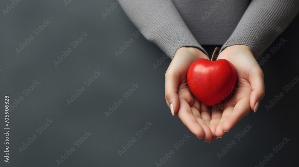 Holding red heart, heart health life insurance, organ donation, world heart day, world health day, world mental health day.Generative AI.