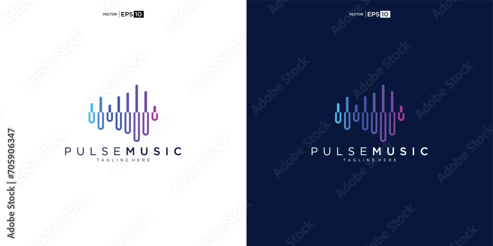 Pulse music player logo element. Logo template electronic music, equalizer, store, audio wave logo design concept. - obrazy, fototapety, plakaty 
