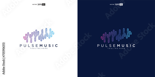 Pulse music player logo element. Logo template electronic music, equalizer, store, audio wave logo design concept.