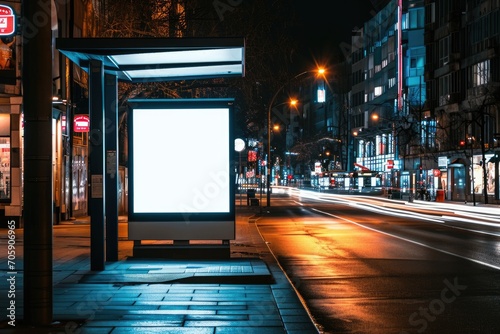 City Street Advertising: Blank Vertical Digital Billboard Mockup at Night