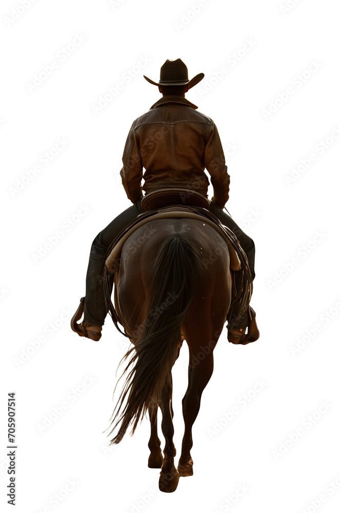 Young historical old western cowboy riding his brown horse. Bandit or ...