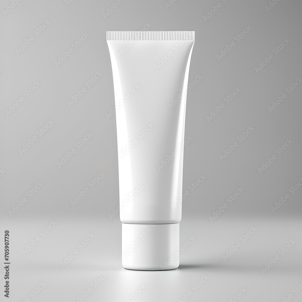 white unprinted tube for shampoo or hand creams on a neutral gray background - template for logos or lettering white unprinted tube for shampoo or hand creams on a neutral gray background - template for logos or lettering