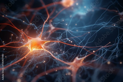 3D illustration of interconnected neurons. Generative AI