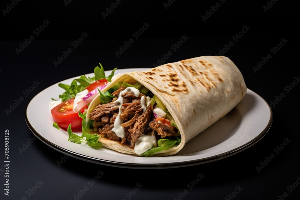 Tasty doner kebab on black background Tasty doner kebab on black background