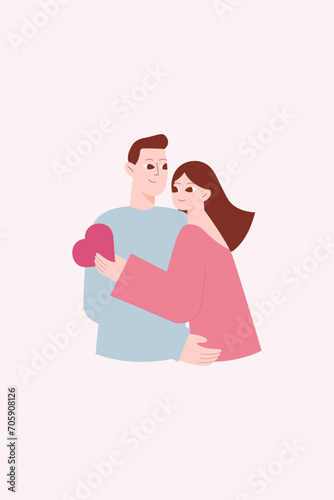 Valentine's Day couple in love. Valentine. Embracing couple. Couple in love hugging. Valentine's Day greeting card