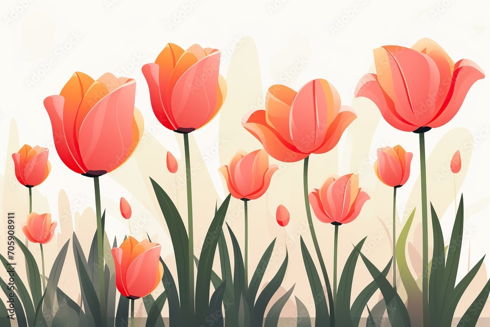 Illustration of colorful tulips on white background