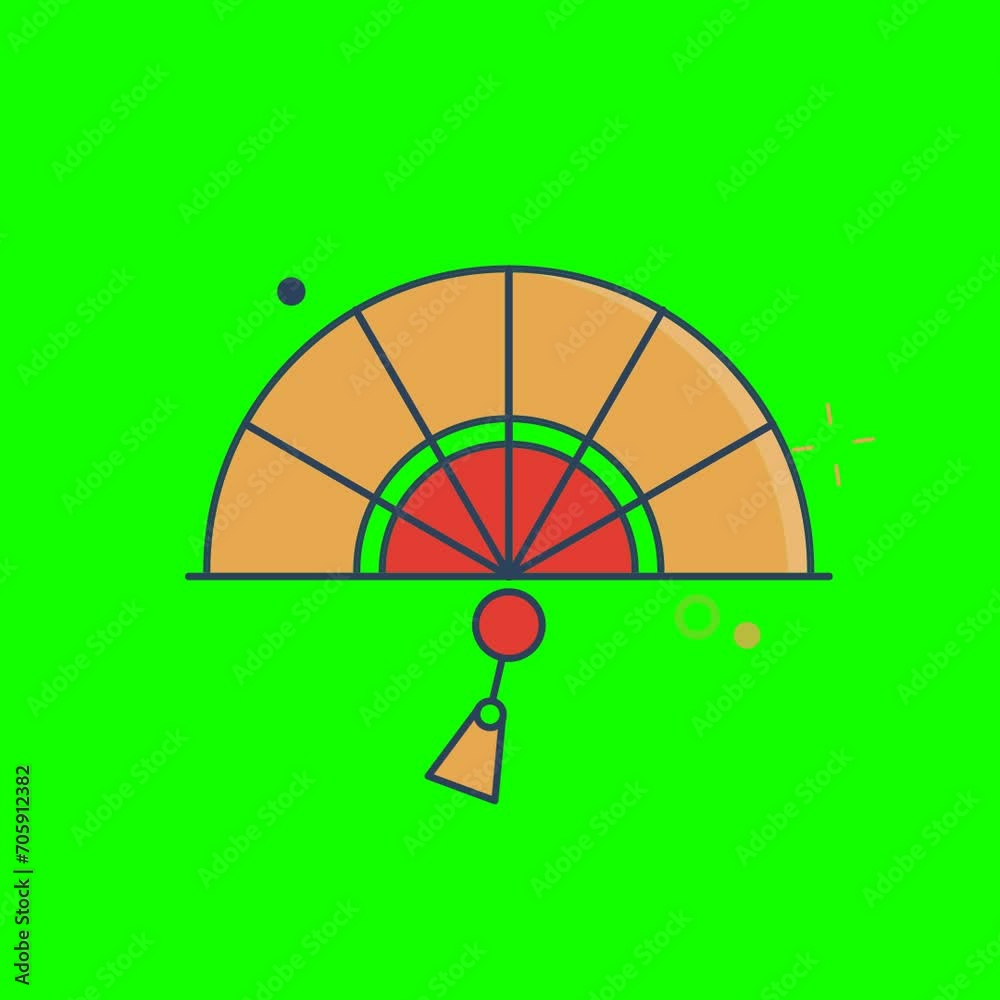 Leque chinês tradicional: ilustração vetorial animada em fundo verde
