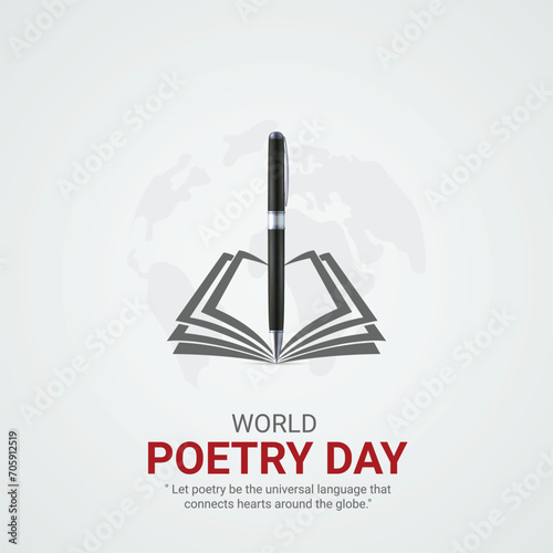 World Poetry Day creative ads design. March 21 World Poetry Day social media poster vector 3D illustration. 