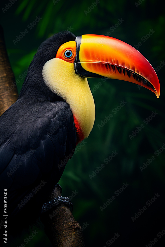 Fototapeta premium portrait of a beautiful toucan.Generative AI