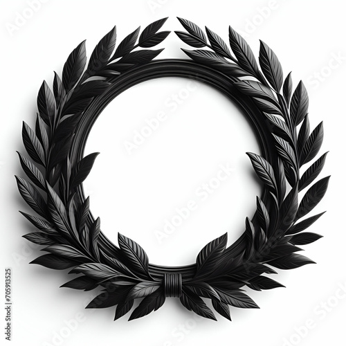 Black laurel wreath photo frame isolated on white background