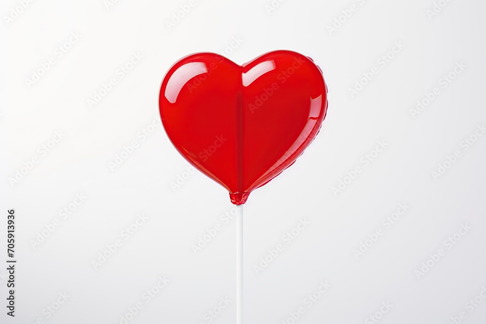 Red lollipop in shape of heart on white background Red lollipop in shape of heart on white background