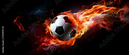 Fiery Soccer Ball In Goal In Flames, fire lines soccer ball light background. Generative AI