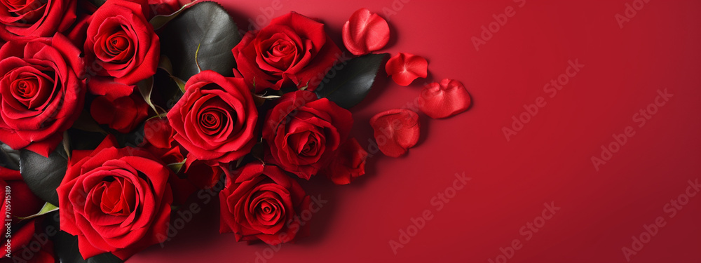 Red roses on a red background.