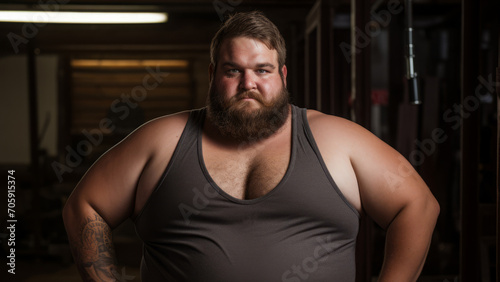 handsome thick obese man with a beard. rugged, portrait of a male fat person, brutal and powerful.